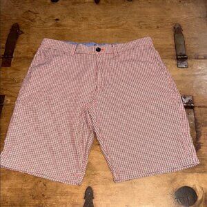Mens Banana Republic Red Plaid Flat Front Shorts Size 32